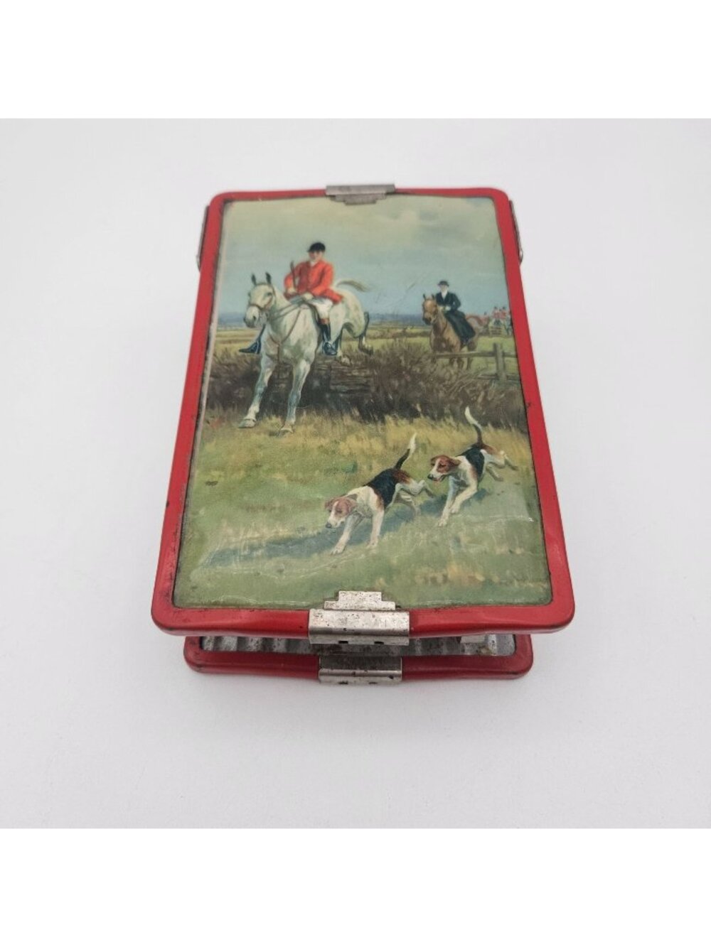 Vintage Folding Travel Shaving Kit Case Holds Soap & Brush RARE Hunting Scene